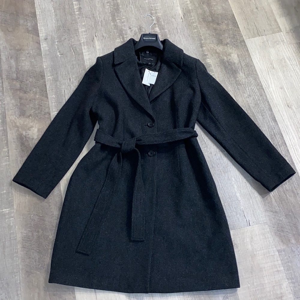 Banana Republic Factory Winter Tie-Waist Coat, Dark Gray